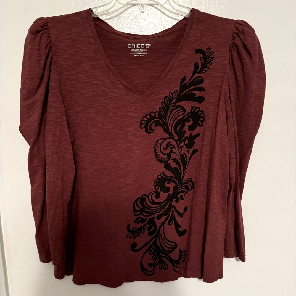 Chicos size 4 or xxl shirt in rust with a v-neck & long sleeves